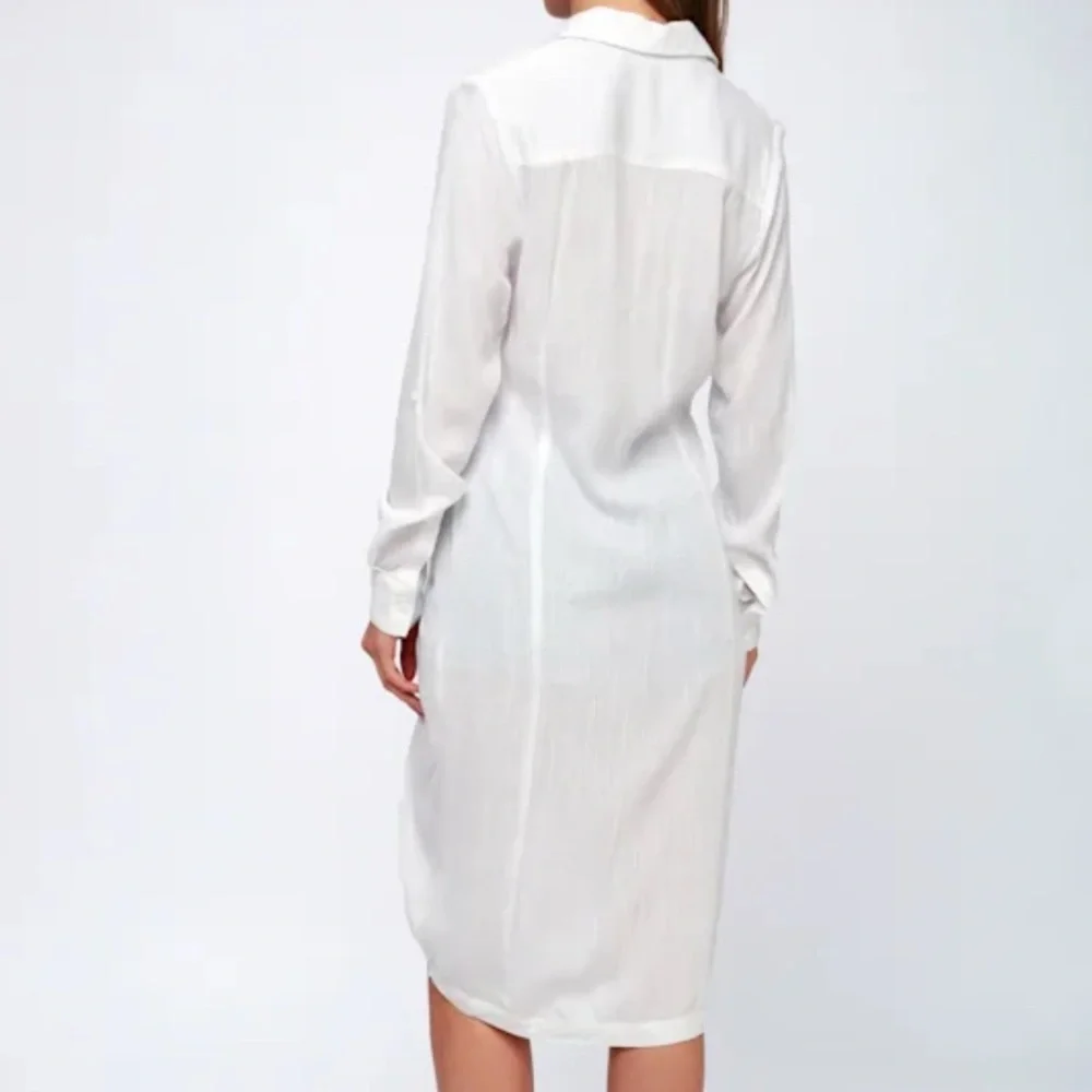 NWOT Lulus Elmwood White Button Up High Low Tunic Top 100% Rayon - Picture 3 of 5